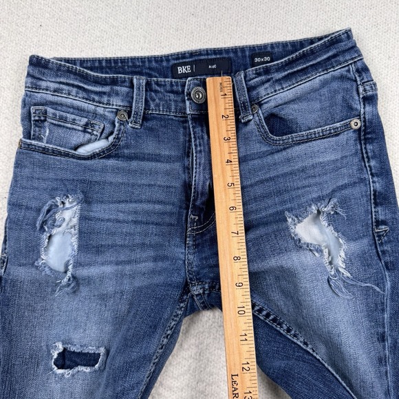 BKE Jeans Men's 30X30 Alec Straight Leg Distressed‎ Whiskered Blue Denim - Picture 6 of 11